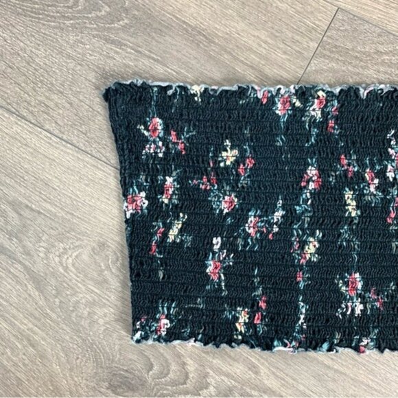 Garage Women’s Floral print Smocked Tube Top Cropped Bandeau Cotton Black Medium - Picture 5 of 13